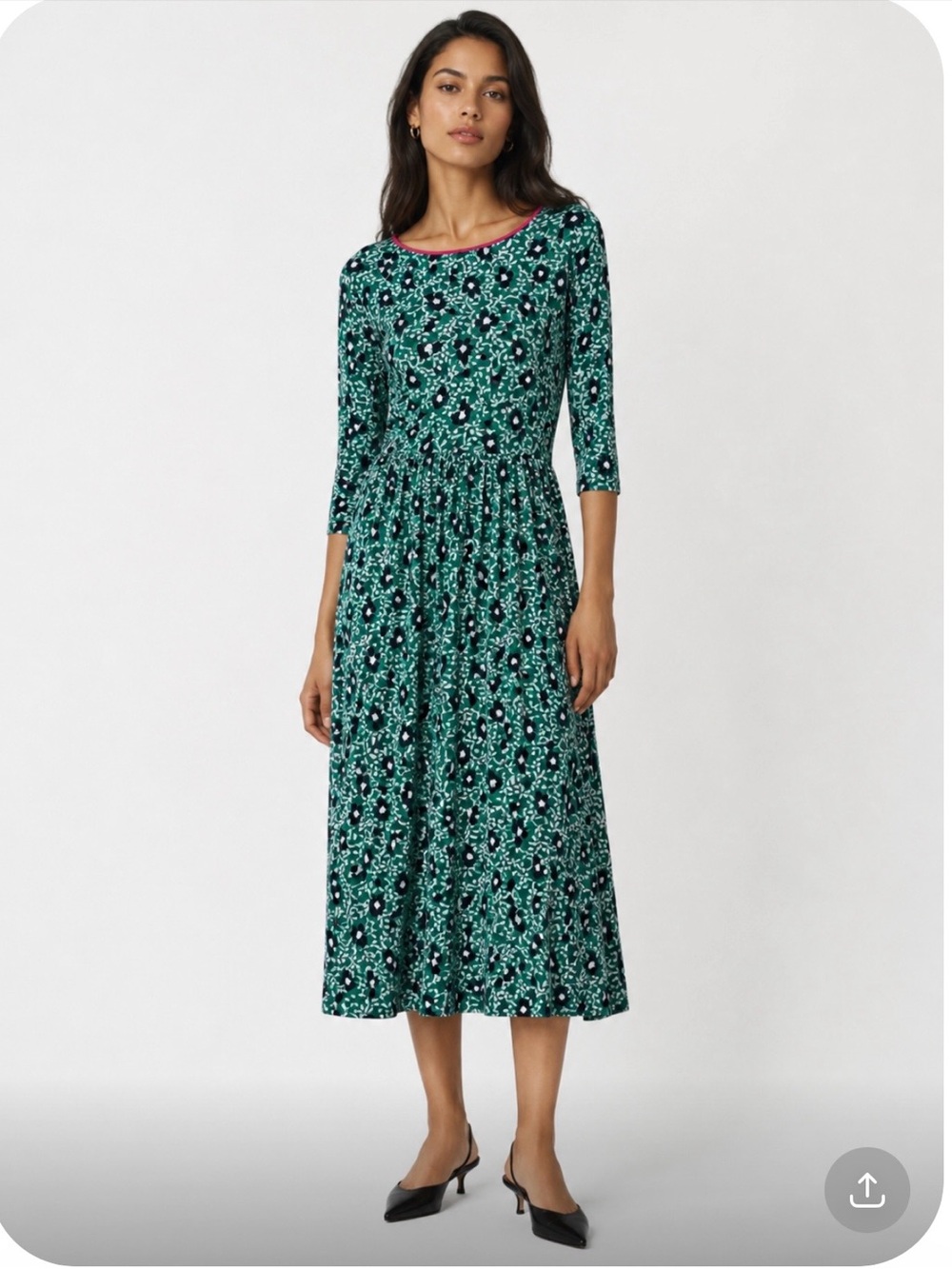 ELIZA J Green Floral Midi Dress with Scoop Neck Size 14